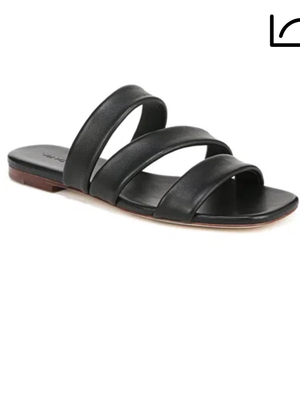 Vince Black Leather Padded Triple Strap Slide Sandals - Square Toe 8.5